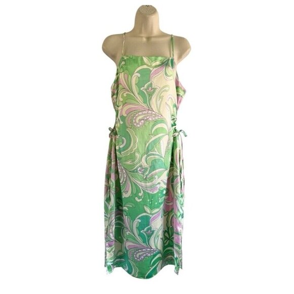 Christian Lacroix Dresses & Skirts - Christian Lacroix Woman's Sz L Green Pink Paisley Satin Keyhole Side Dress
